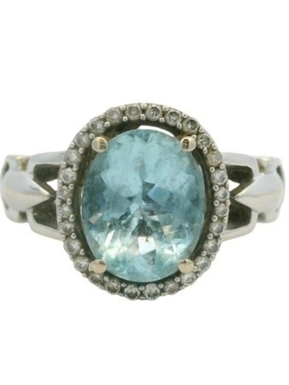 LeVian Solid 14kt White Gold 2ct Aquamarine Cocktail Ring with Diamond Halo Sz 8